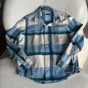 Zara Blue, Cream & Green Plaid Shacket